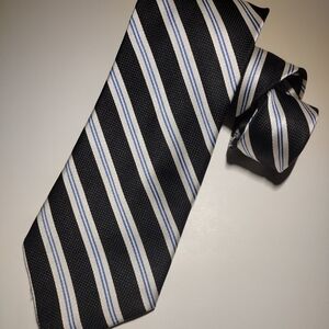 Jos. A. Bank Black and White Striped Tie with Blue Accents